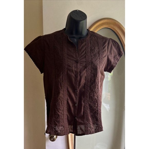 Women's Caribbean Joe Top Size Petite Small Brown Embellished Side Slits - Picture 9 of 13